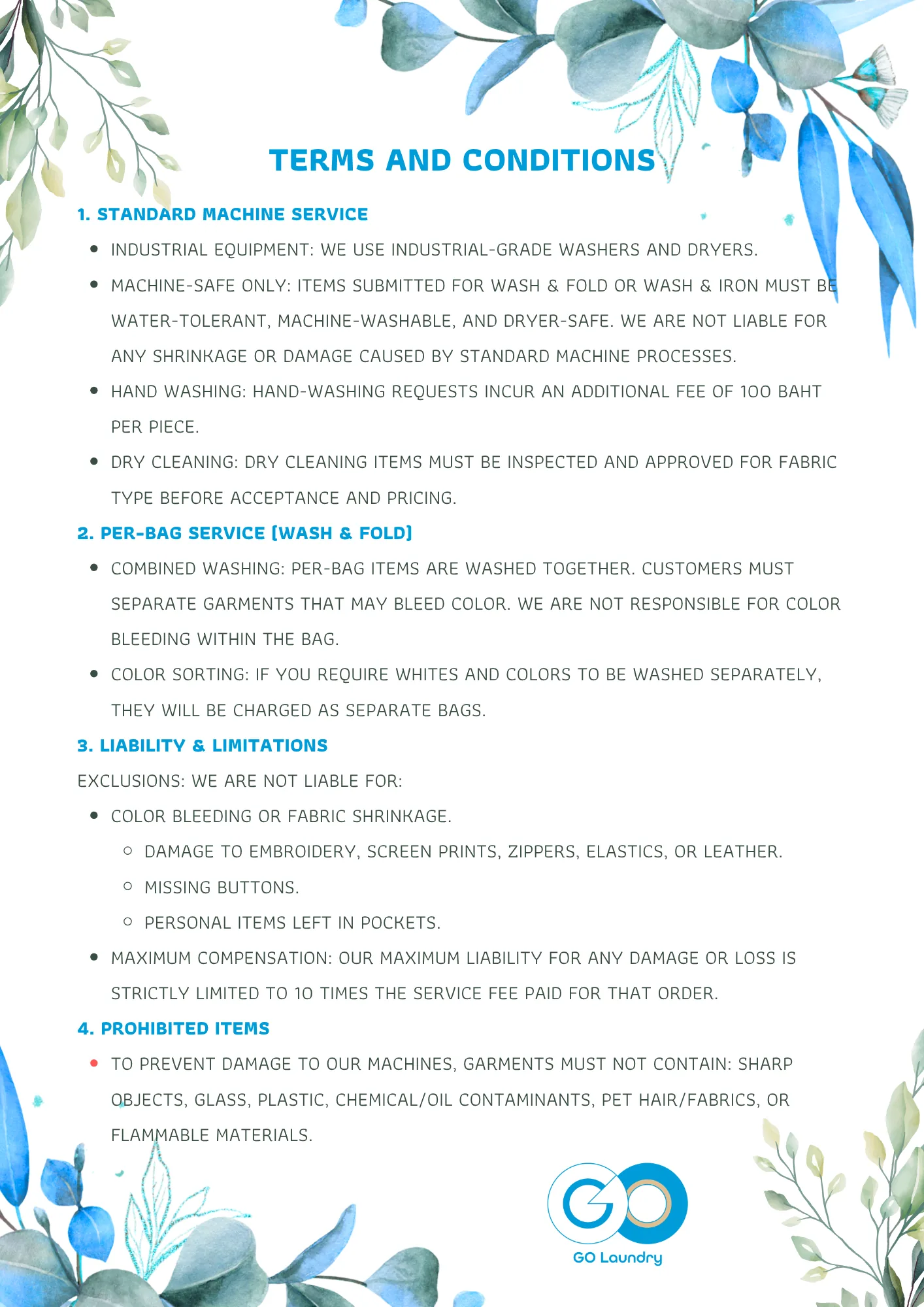 GO Laundry PX Terms and Conditions reference